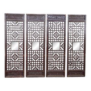 Vintage Chinese Hardwood Pierced Lattice Wall Hanging Panels Screen Chinoiserie