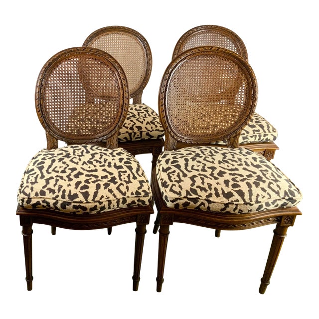 Vintage Cane Chairs With Custom Cushions - Set of 4 For Sale