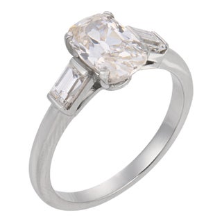 Mid Century Gia 1.52 Carat Old Mine Cut Diamond Platinum Engagement Ring, Size 6.25 For Sale