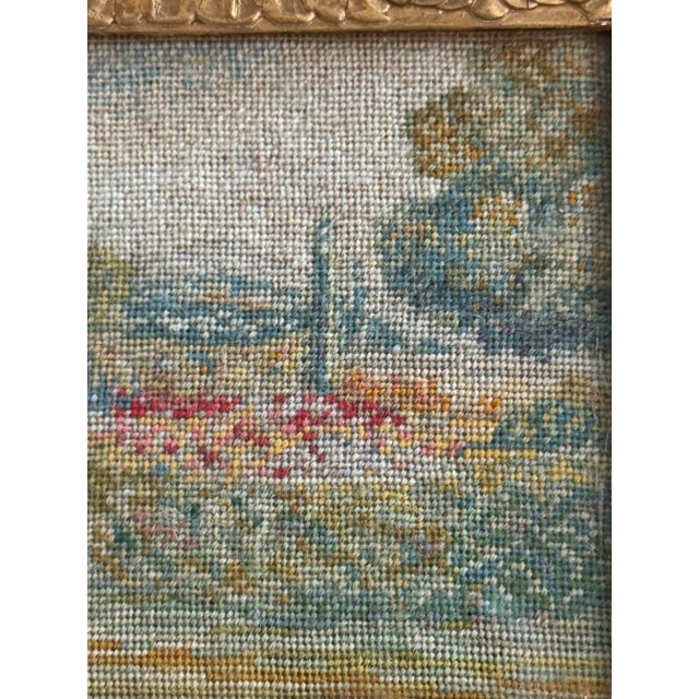 Antique Irish Petit Point Needlepoint Art of Garden Landscape For Sale - Image 4 of 9
