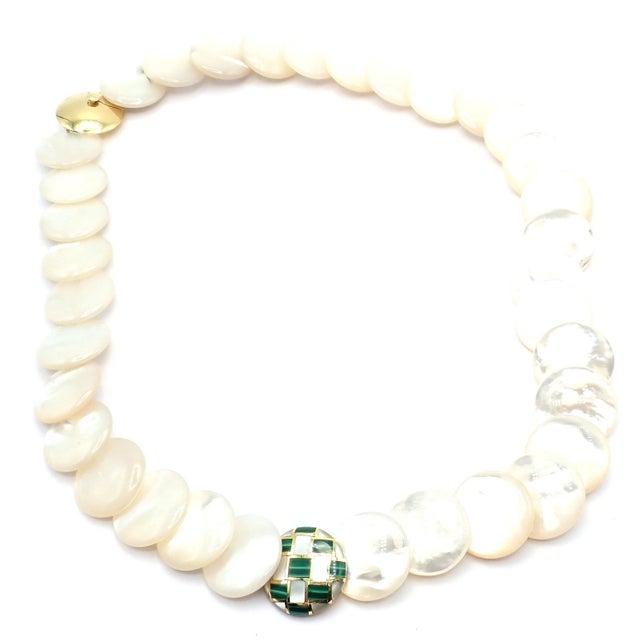Metal 1980s Tiffany & Co. Angela Cummings Yellow Gold Mother of Pearl Malachite Inlaid Necklace For Sale - Image 7 of 15
