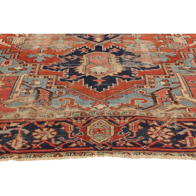 Textile Late 19th Century Antique Persian Serapi Rug - 08'11 X 12'04 For Sale - Image 7 of 9