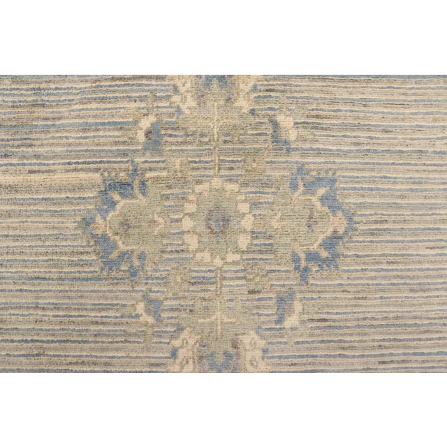 Tribal Heriz Ziegler Blue Beige Hand-Knotted Rug - 3'3'' X 4'10'' For Sale - Image 4 of 8
