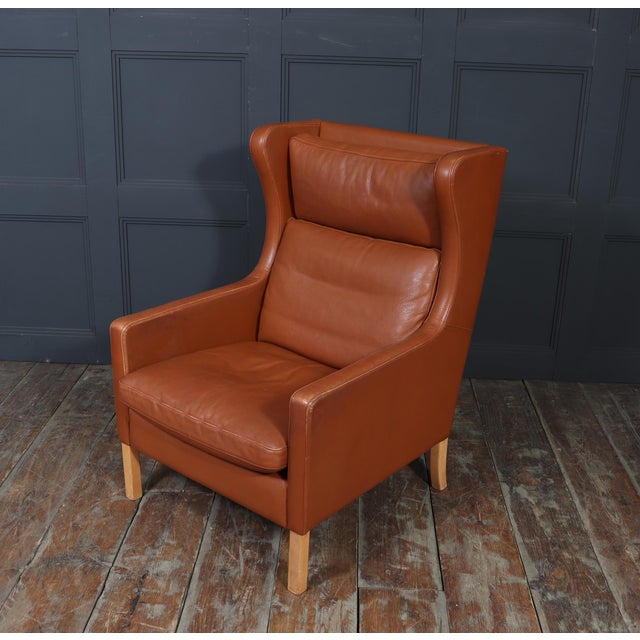 Animal Skin Danish Highback Chair in Leather from Stouby, 1970 For Sale - Image 7 of 13
