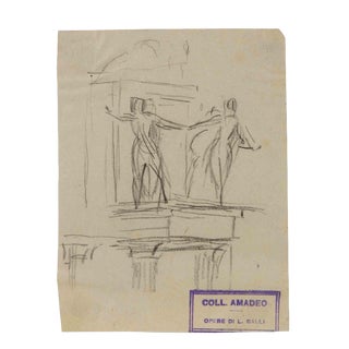Luigi Galli, Architectural Elements and Figures, 19th Century, Pencil on Paper For Sale