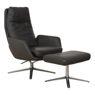 Cordia Armchair and Ottoman in Dark Grey Leather from Cor For Sale