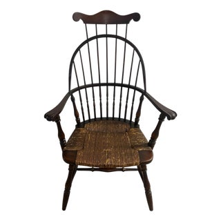 Mid 20th Century B&s Co Windsor Comb Back Arm Chair W/ Rush Woven Seat For Sale