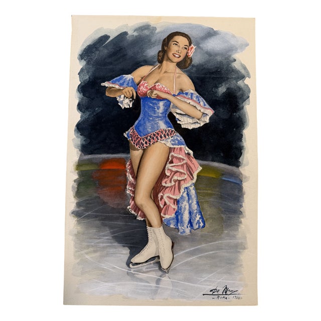 Pamela De Meo, Pin-Up of Skater Tenley Albright, 1965, Gouache For Sale