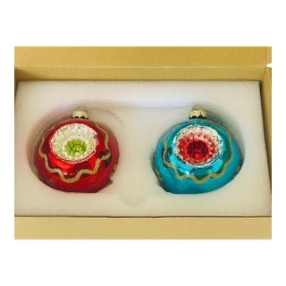 1960s Pair Large Christmas Ornaments Balls With Indentations For Sale