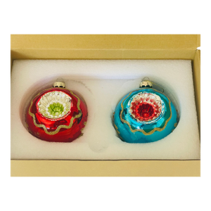 1960s Pair Large Christmas Ornaments Balls With Indentations