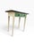 Beautiful fir table with a blue Formica top, 2 drawers painted green, black knob. French craftsmanship.