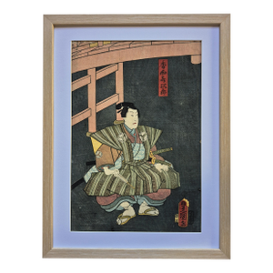 Edo Era (1859) Japanese Woodblock Print of Samurai / Kabuki Actor by Kunisada – Newly Framed
