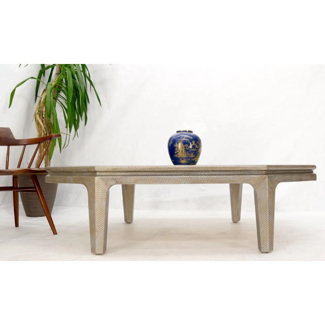 Embossed Leather Rapped Boat Shape Coffee Table For Sale - Image 6 of 10