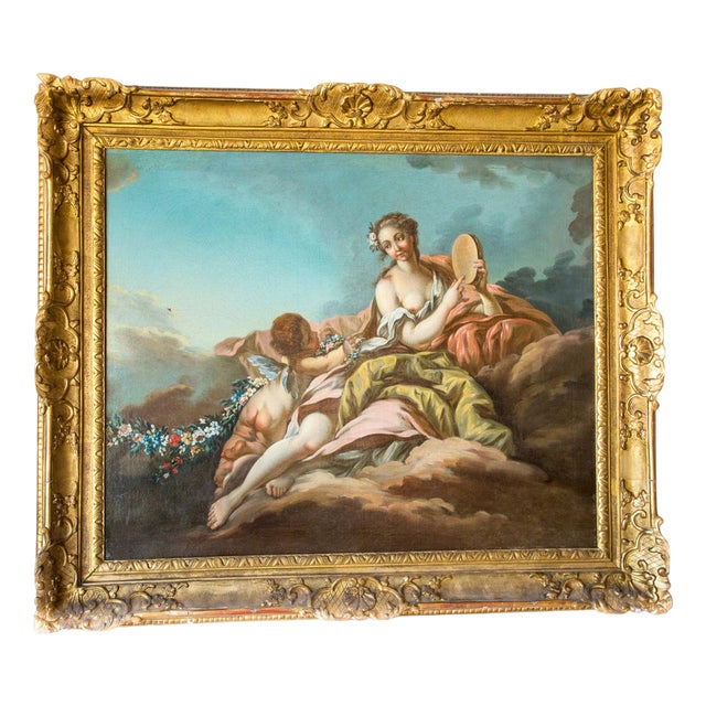 French School Artist after Boucher, Venus with a Tambourine in the Clouds, 18th Century, Oil on Canvas, Framed For Sale