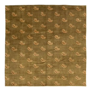Modern Tibetan Green Rug Made From Wool and Silk Featuring an Art Deco Design