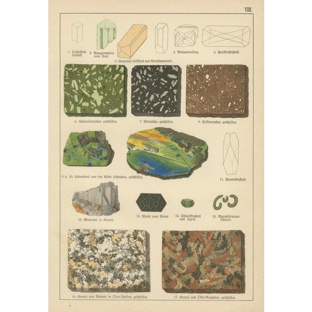 Blue Antique Mineralogy Chromolithographs of Granite, Calcite and Fossil, 1888, Set of 2 For Sale - Image 8 of 12