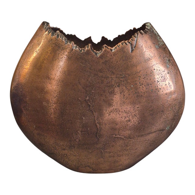 Mid-Century Modern Arts & Crafts Style Rugged Edge Oval Copper Vase For Sale