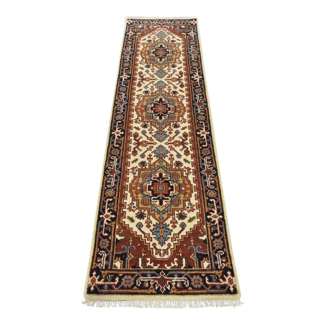 Heriz Runner 2’6” X 8’7” Ivory Wool Tribal Hand-Knotted Oriental Rug For Sale