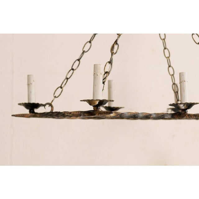 French Vintage Rectangular Six-Light Iron Chandelier Brushed in Gold Color For Sale In Atlanta - Image 6 of 10