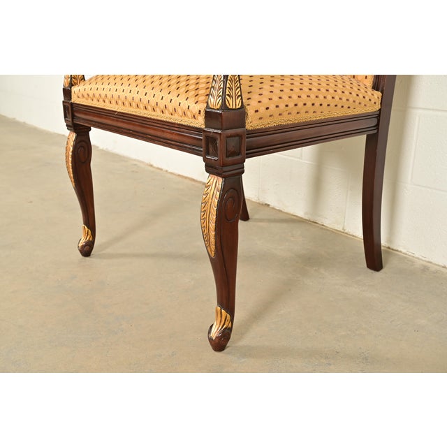 Baker Furniture Style Regency Carved Mahogany and Gold Gilt Armchairs, Pair For Sale - Image 10 of 13