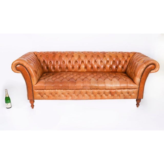 Mid-Century English Button Back Leather Chesterfield Sofa For Sale - Image 13 of 14