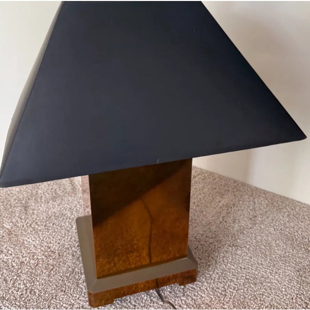 1970s 1970s Chapman Mfg. Geometric Patinated Metal Table Lamps With Black Shades - a Pair For Sale - Image 5 of 13