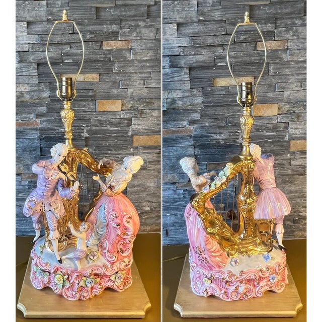 Mid 20th Century Capodimonte Porcelain Lamp- Musicians For Sale - Image 5 of 12