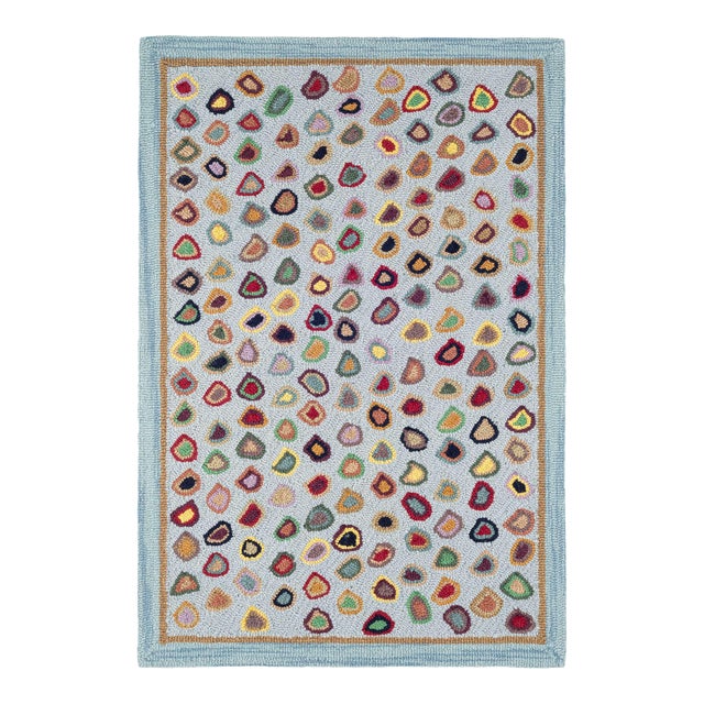Dash & Albert by Annie Selke Cat's Paw Blue Micro Hooked Wool Rug, 3' x 5' For Sale