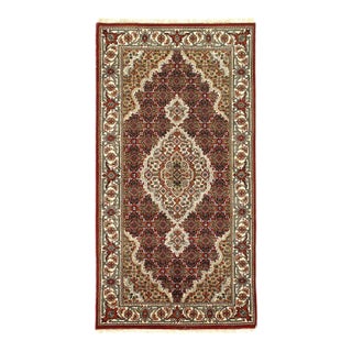 2020s Fine Hand Knotted Silk & Wool Tabriz Runner For Sale