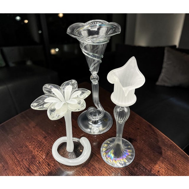 1950s Vintage Blown Glass Candlesticks, 1950s, Set of 3 For Sale - Image 5 of 12