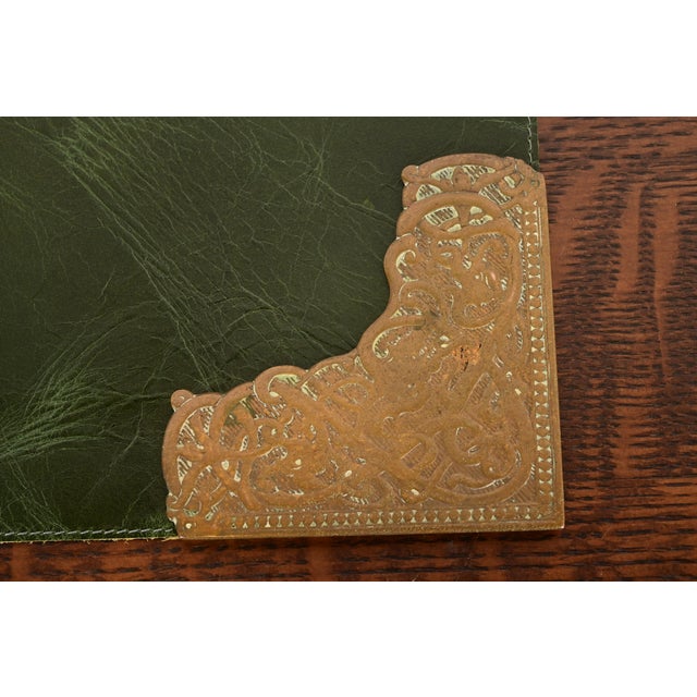 Marshall Field & Co. Antique Viking Bronze Blotter Corners With Leather Desk Blotter, Circa 1910 For Sale - Image 9 of 13
