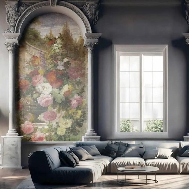 Panoramic Floral Wall Decor on Canvas, 19th Century For Sale - Image 6 of 7