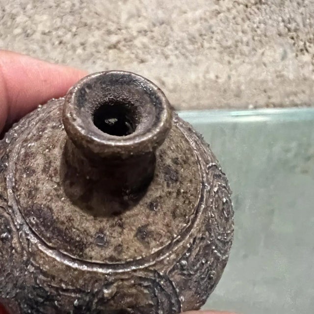 AMBIANIC presents 1960s Rich Textured Weed Pot Vase Modern California 2.75 h x 2 diameter Original Unrestored Vintage...