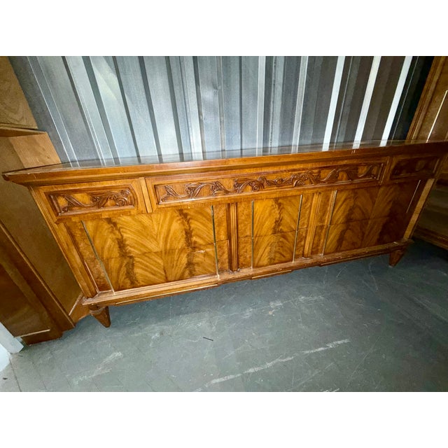 1960s J.L. Metz French Walnut Art Deco / Noveau Revival Longboy Dresser 1967 For Sale - Image 5 of 8