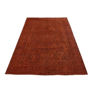 Tabriz Rug 10’4” X 12’8” Red Wool Vintage Overdyed Hand-Knotted Carpet For Sale