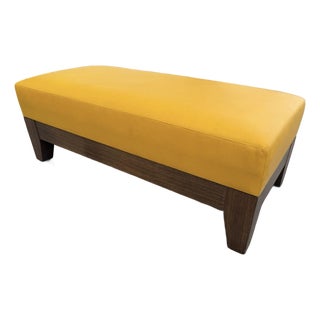 Vintage Philippe Hurel Paris Yellow Leather Upholstered Luxury Bench Read Light Cosmetic Wear on Top See Pics 48x21.5x17in For Sale