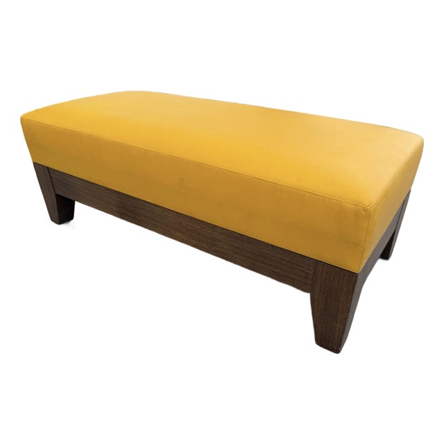 Vintage Philippe Hurel Paris Yellow Leather Upholstered Luxury Bench Read Light Cosmetic Wear on Top See Pics 48x21.5x17in For Sale