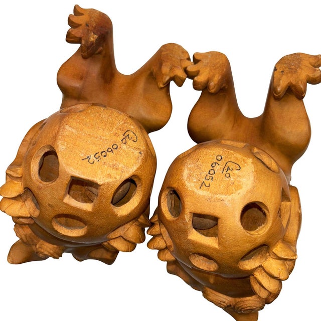Wood Mid 20th Century Chinese Export Carved Wood Guardian Foo Dog Statue, Pair For Sale - Image 7 of 14