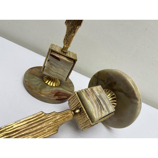 Brass and Onyx Table Lamps in the style of Maison Jansen, 1970s, Set of 2 For Sale - Image 11 of 14