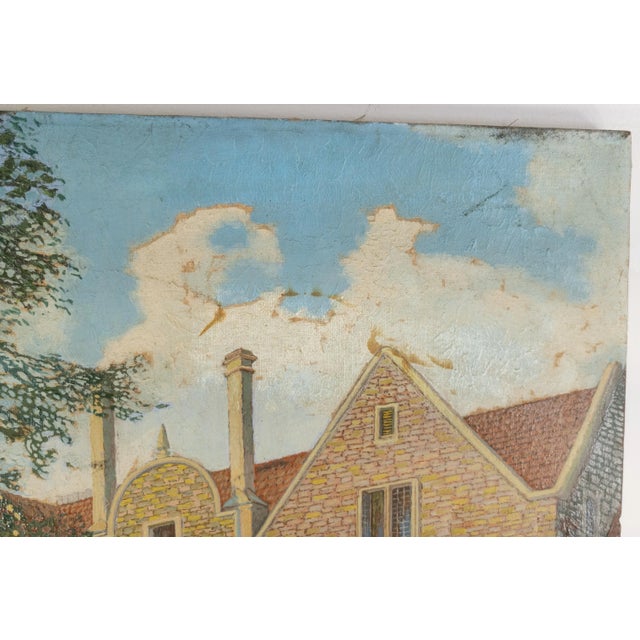 Mid 20th Century 1930's Oil on Canvas Architectural Painting of Ward Manor at Bard College For Sale - Image 5 of 11