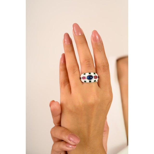 Not Yet Made - Made To Order Art Deco Designer Dome Ring With Multicolor Stone- Size 6 For Sale - Image 5 of 10