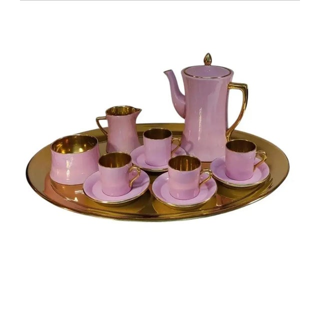 1940s Carlton Ware Pink Demitasse Set With Gold Gilt Trim- 11 Pieces For Sale - Image 11 of 15