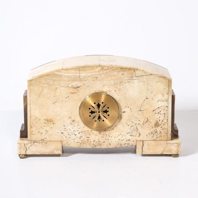 Art Deco Mantlepiece Clock in Tessellated Ice Sugar & Cream Onyx W/ Gilt Bronze For Sale - Image 13 of 15