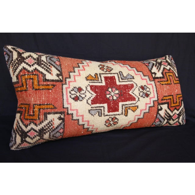 Red Decorative Turkish Oushak Rug Pillow – Vintage Lumbar Textile Cushion -19'' X 31'' For Sale - Image 8 of 13