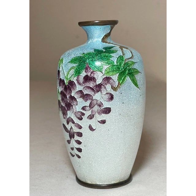 Paint Antique 19th Century Japanese Meiji Miniature Foil Enamel Signed Bronze Vase Urn For Sale - Image 7 of 13