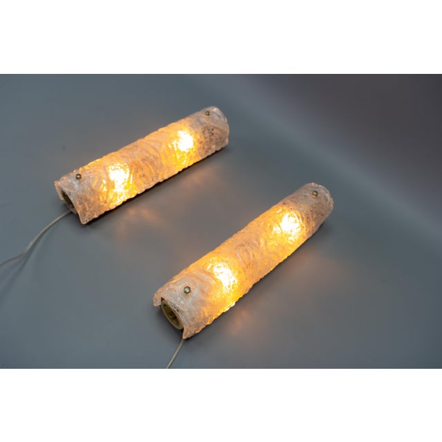 Mid-Century Modern Ice Glass Wall Sconces with Sockets, 1970s, Set of 2 For Sale - Image 4 of 18