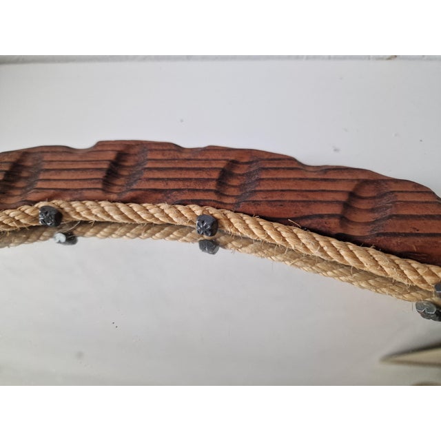 Wood Vintage Brutalist Mirror in Wood and Rope, 1950s For Sale - Image 7 of 10