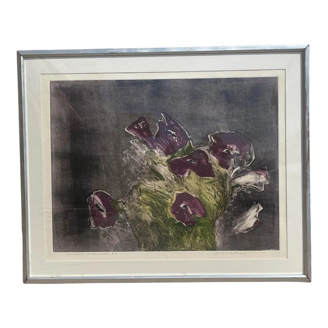1970s Fritz Scholder Botanical Monotype "Purple Petunias #2" For Sale