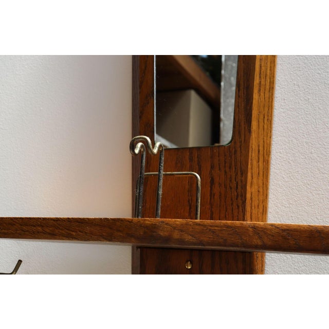 Mid-Century American Modern Chestnut Wall Mounted Valet With Mirror and Shelf For Sale - Image 10 of 10