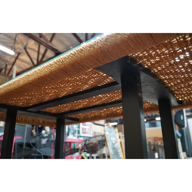 A Modernist Rope and Ebonized Wood Dining Table With Glass Top For Sale - Image 10 of 10